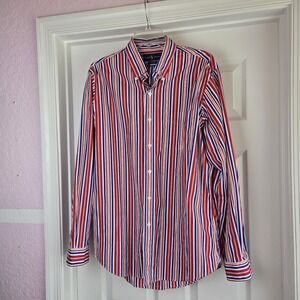 Polo Ralph Lauren Custom Fit Button Up Oxford Shirt Mens Size L Red White Blue